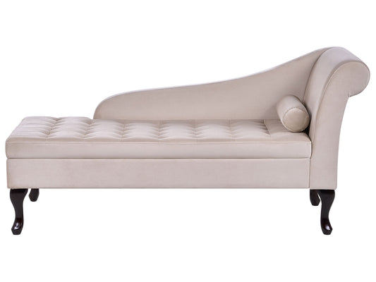 Chaiselongue Samtstoff hellbeige mit Bettkasten rechtsseitig PESSAC