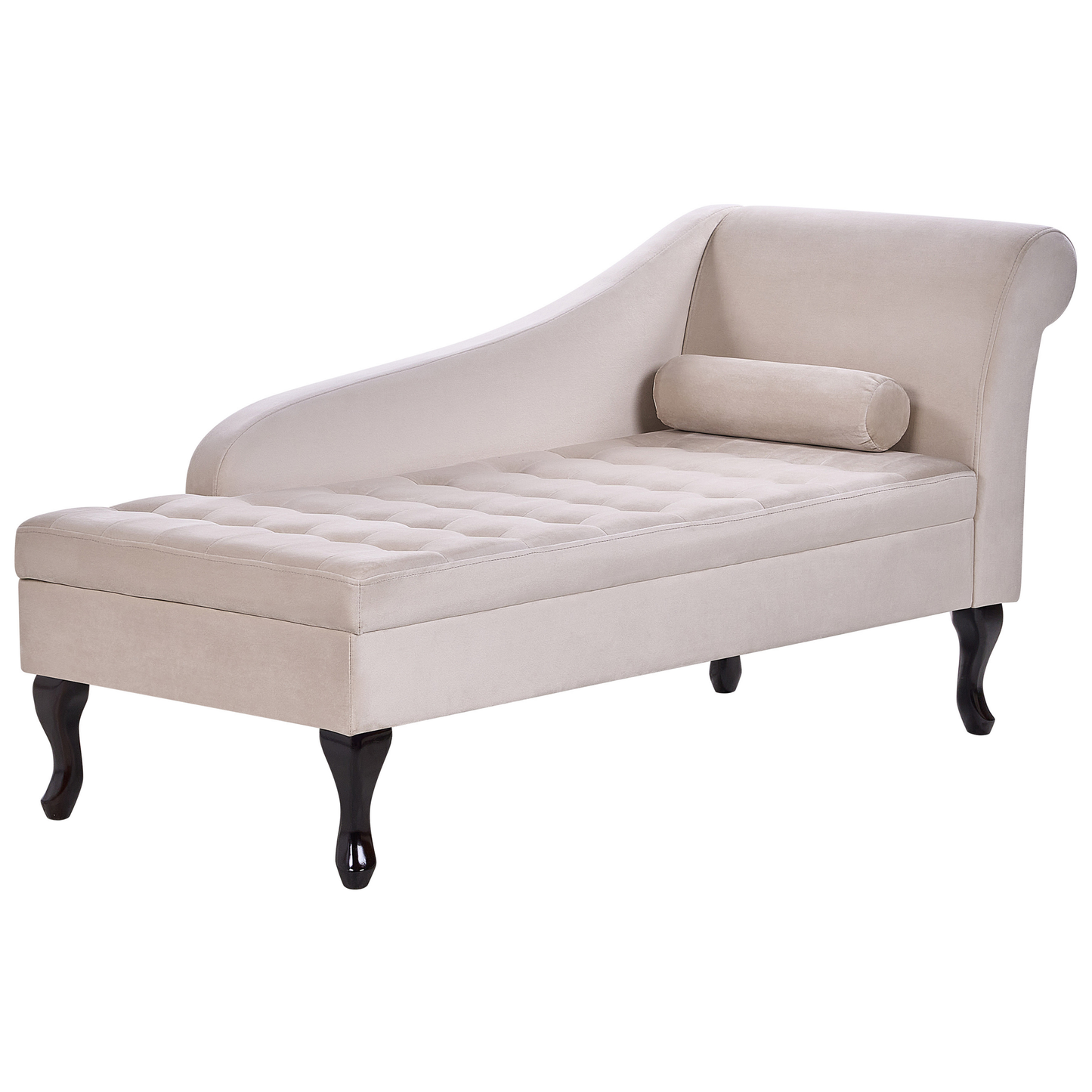Chaiselongue Samtstoff hellbeige mit Bettkasten rechtsseitig PESSAC