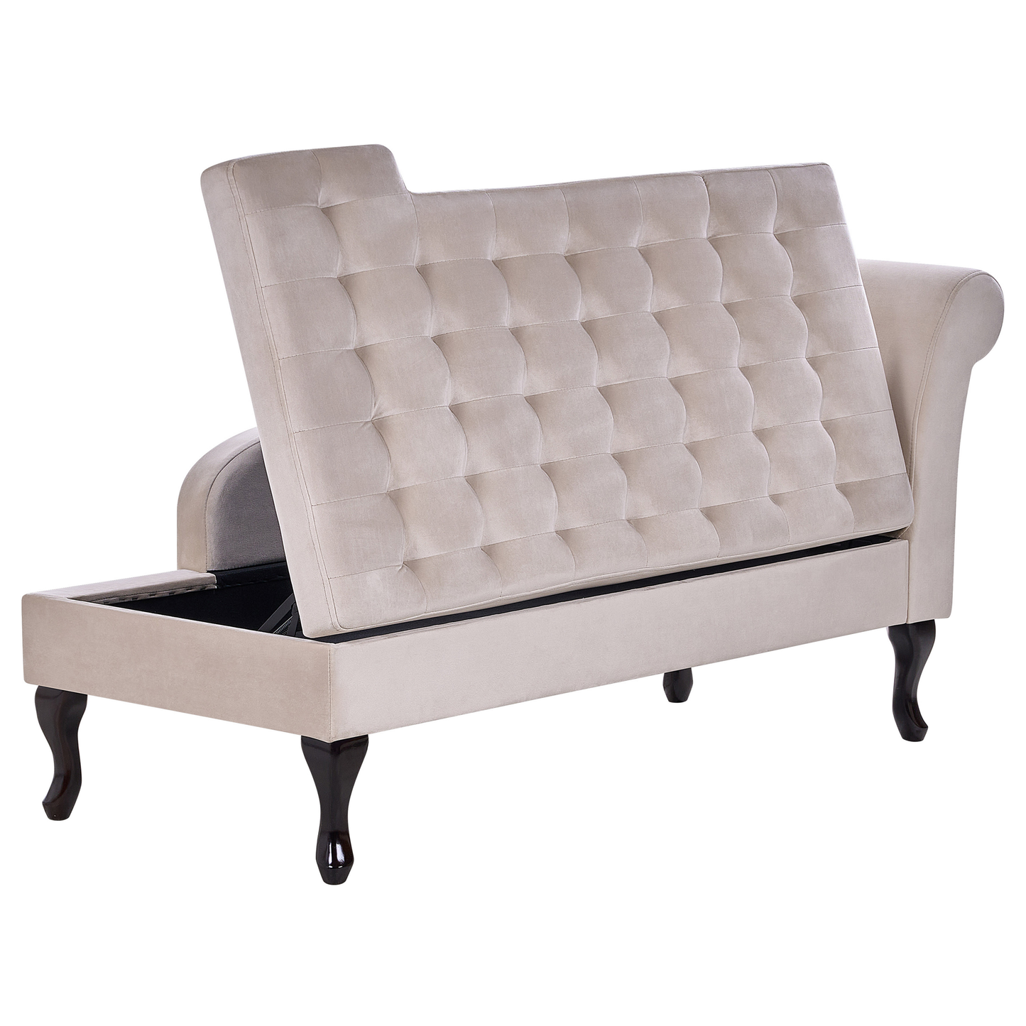 Chaiselongue Samtstoff hellbeige mit Bettkasten rechtsseitig PESSAC