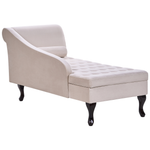 Chaiselongue Samtstoff hellbeige mit Bettkasten rechtsseitig PESSAC