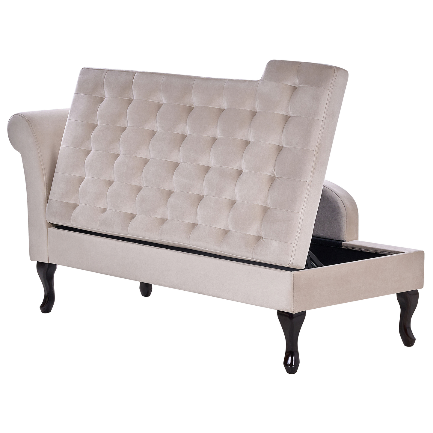 Chaiselongue Samtstoff hellbeige mit Bettkasten linksseitig PESSAC