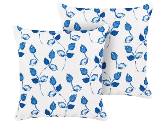 Gartenkissen 2er Set TORBORA Pflanzenmuster 45 x 45 cm Weiss Blau