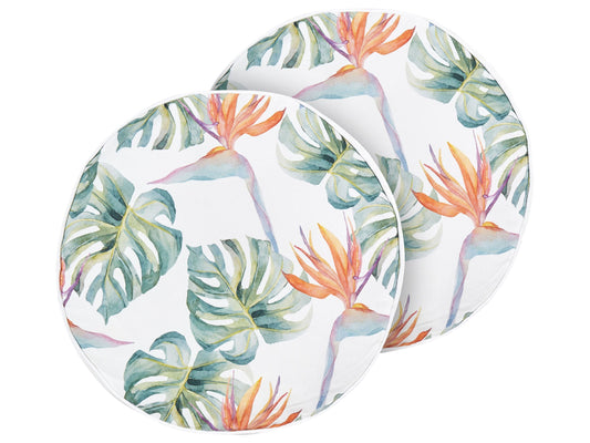 Gartenkissen 2er Set TORRAZZO Pflanzenmuster 40 x 40 cm Weiss