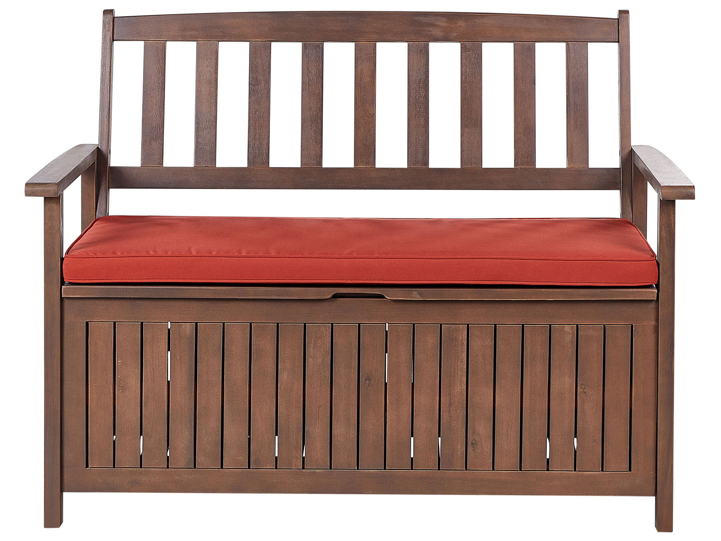 Gartenbank mit Auflage SOVANA 120 cm mit Stauraum Akazienholz Rot