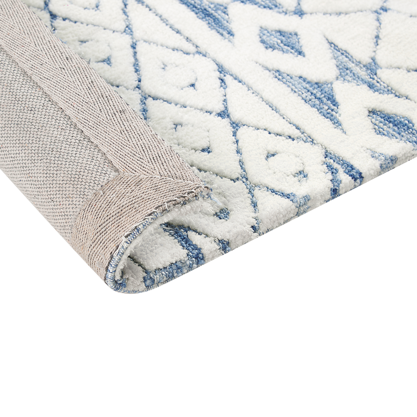 Teppich cremeweiss / blau 160 x 230 cm geometrisches Muster Kurzflor MARGAND