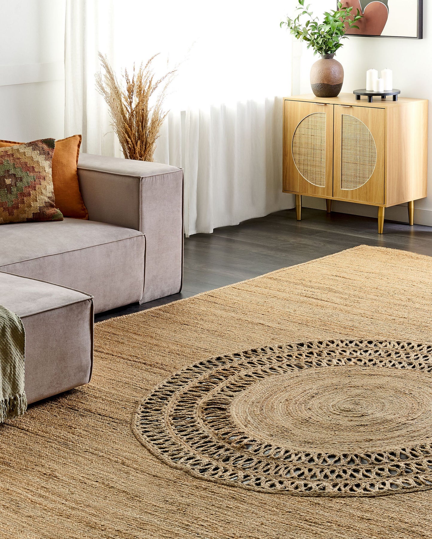 Teppich Jute beige 300 x 400 cm geometrisches Muster Kurzflor BOGAZOREN