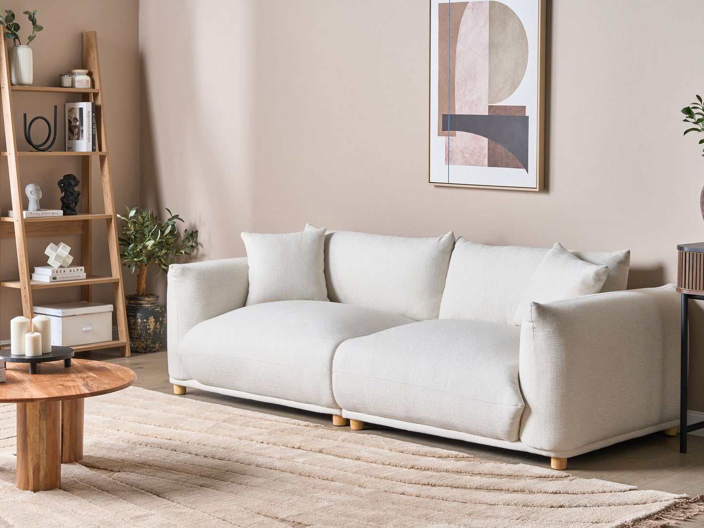 3-Sitzer Sofa Stoff cremeweiss mit Kissen LUVOS