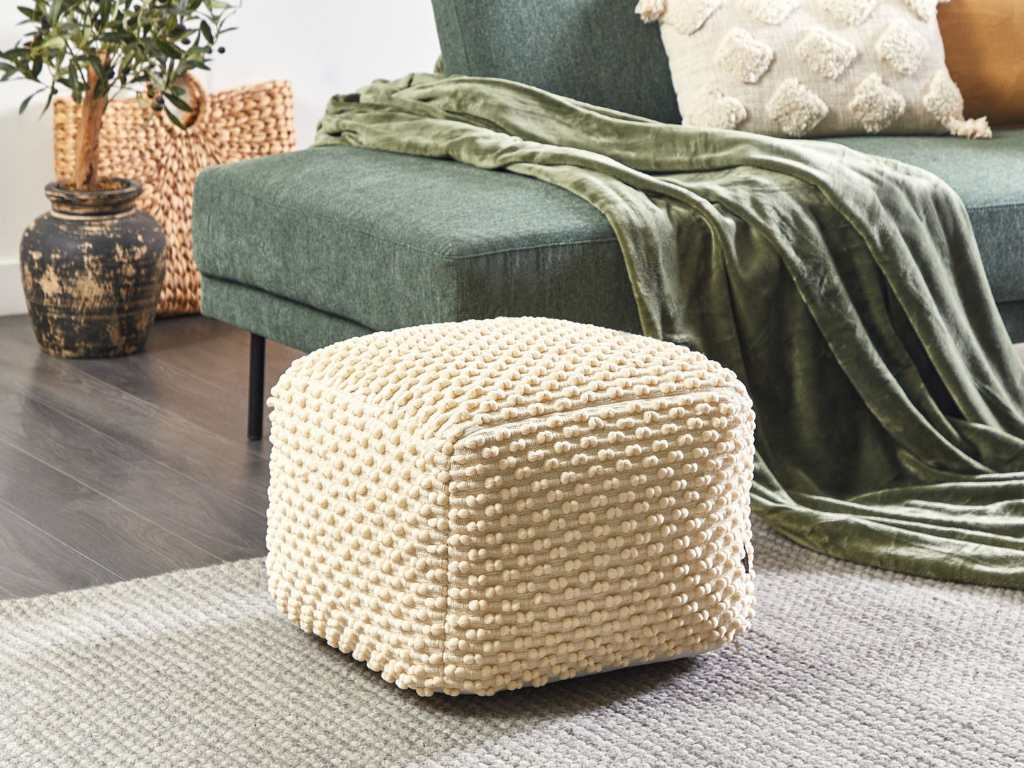 Pouf Baumwolle hellbeige 50 x 50 x 35 cm KINGRI