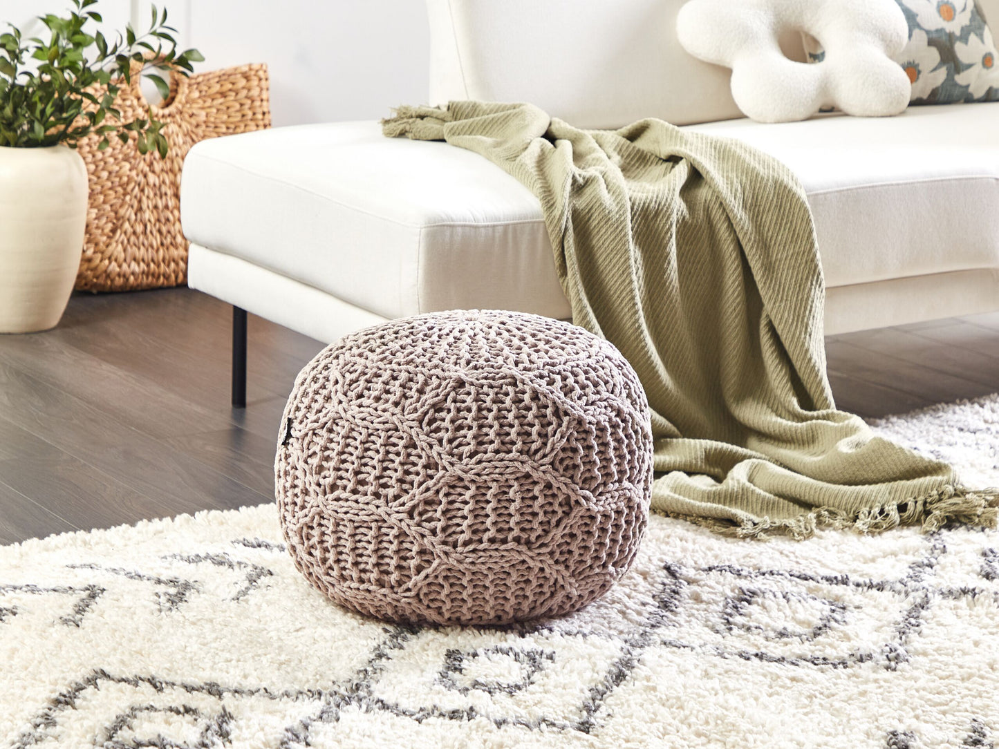 Pouf Makramee Baumwolle taupe ⌀ 50 cm TRIMAN