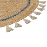 Teppich Jute beige / blau ø 140 cm mit Quasten Kurzflor OBAKOY
