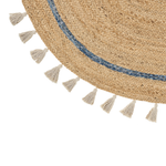 Teppich Jute beige / blau ø 140 cm mit Quasten Kurzflor OBAKOY