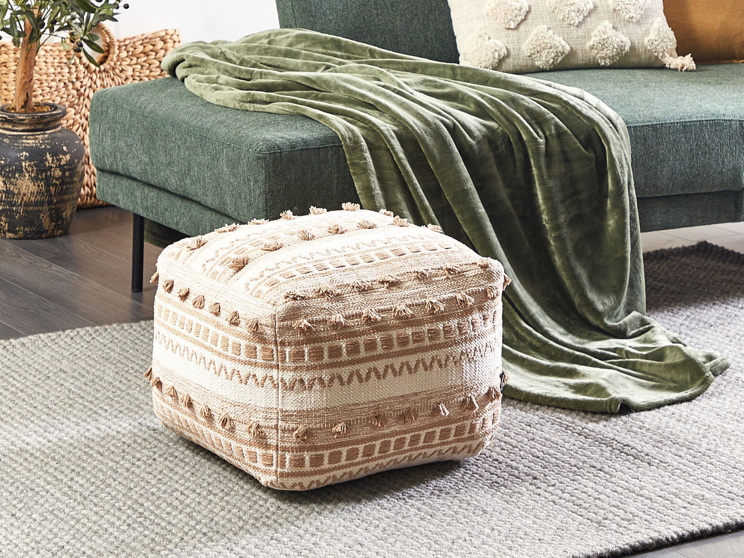 Pouf Baumwolle beige 50 x 50 x 35 cm KARAW