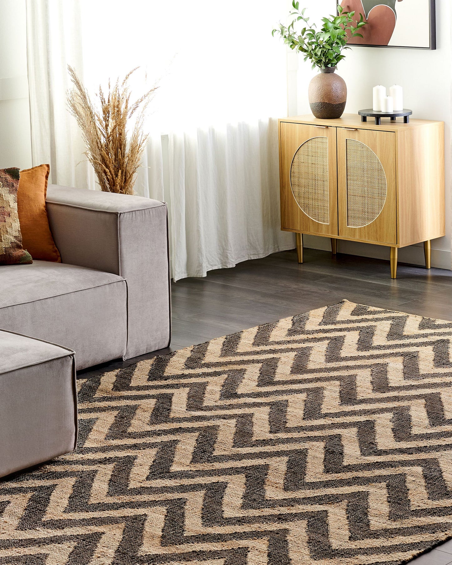 Teppich Jute beige / schwarz 200 x 300 cm ZickZack-Muster Kurzflor DEDEPINARI