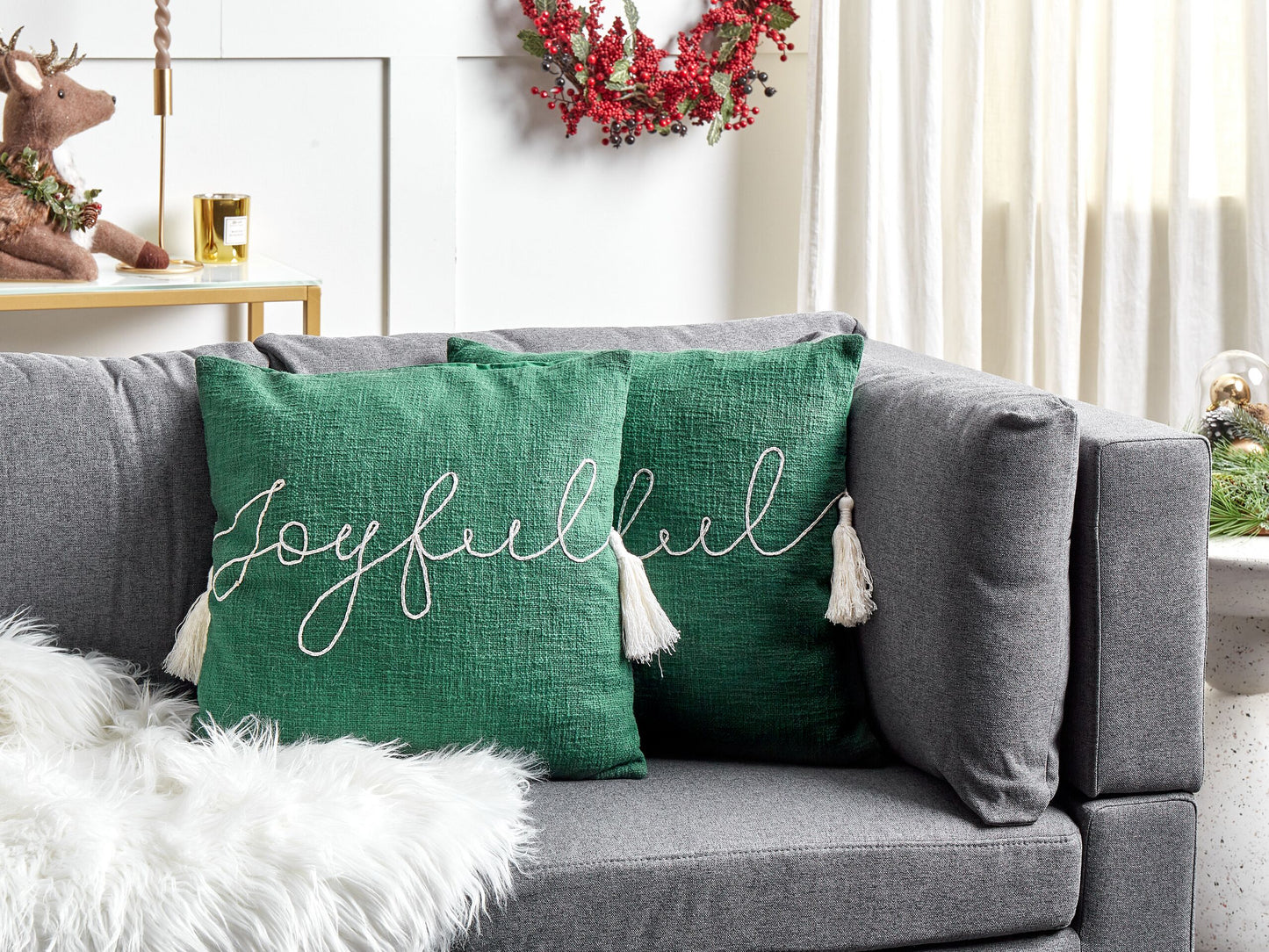 Dekokissen 2er Set ELETTARIA Baumwolle 45 x 45 cm Grün Weihnachtsmotiv