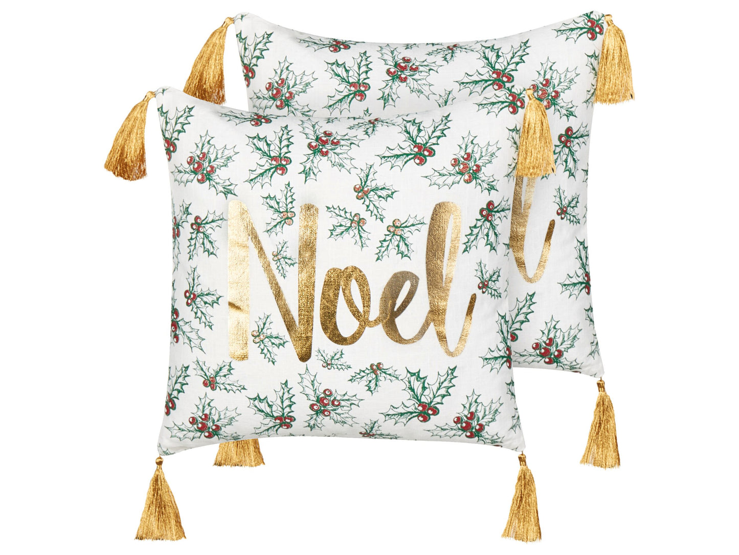 Dekokissen 2er Set ZAMIA Baumwolle 45 x 45 cm Weiss Weihnachtsmotiv