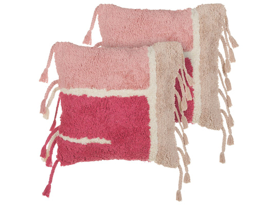 Dekokissen 2er Set BISTORTA Baumwolle 45 x 45 cm Rosa Geometrisches Muster
