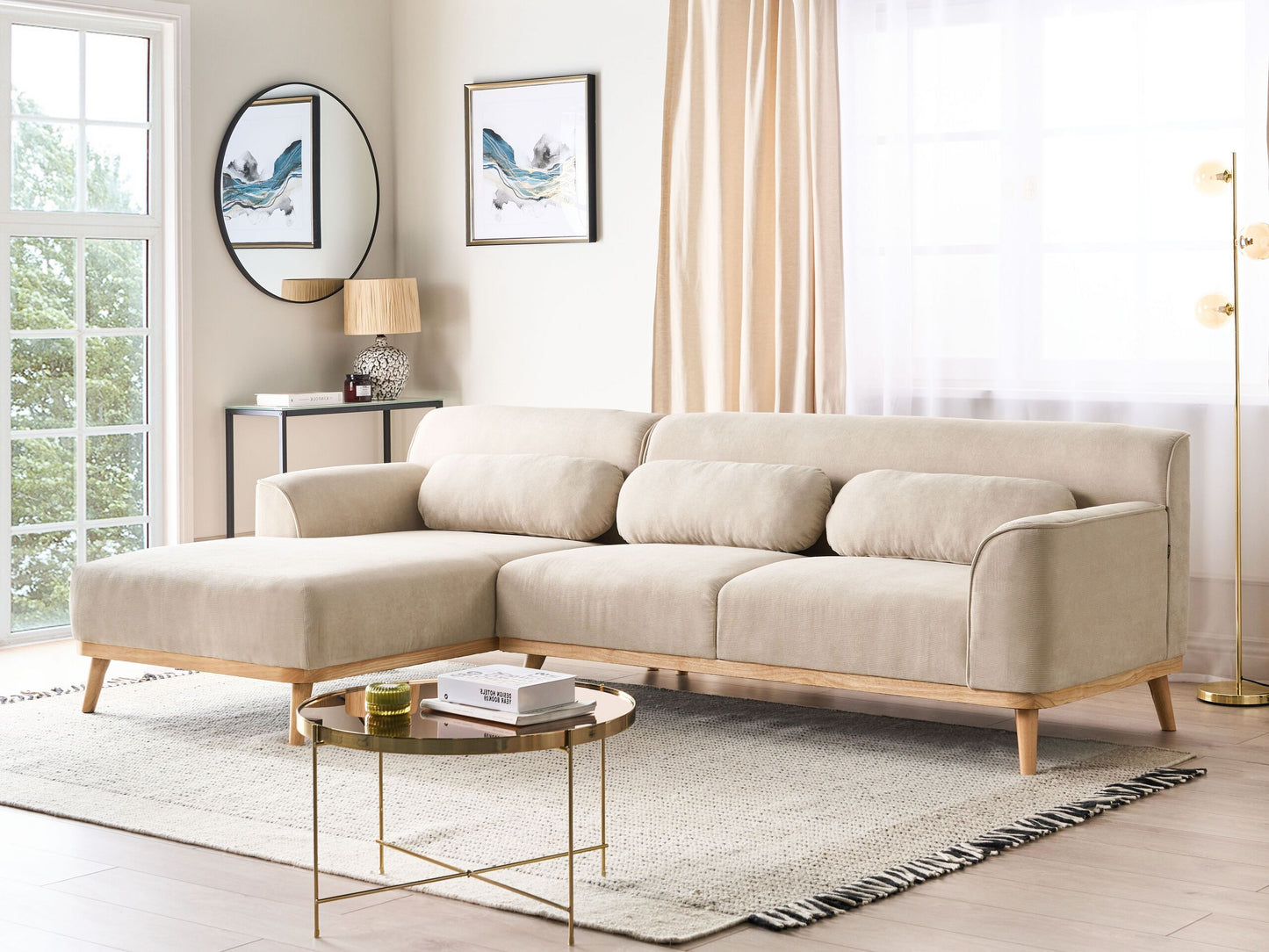 3-Sitzer Ecksofa Cord hellbeige rechtsseitig SIMOS
