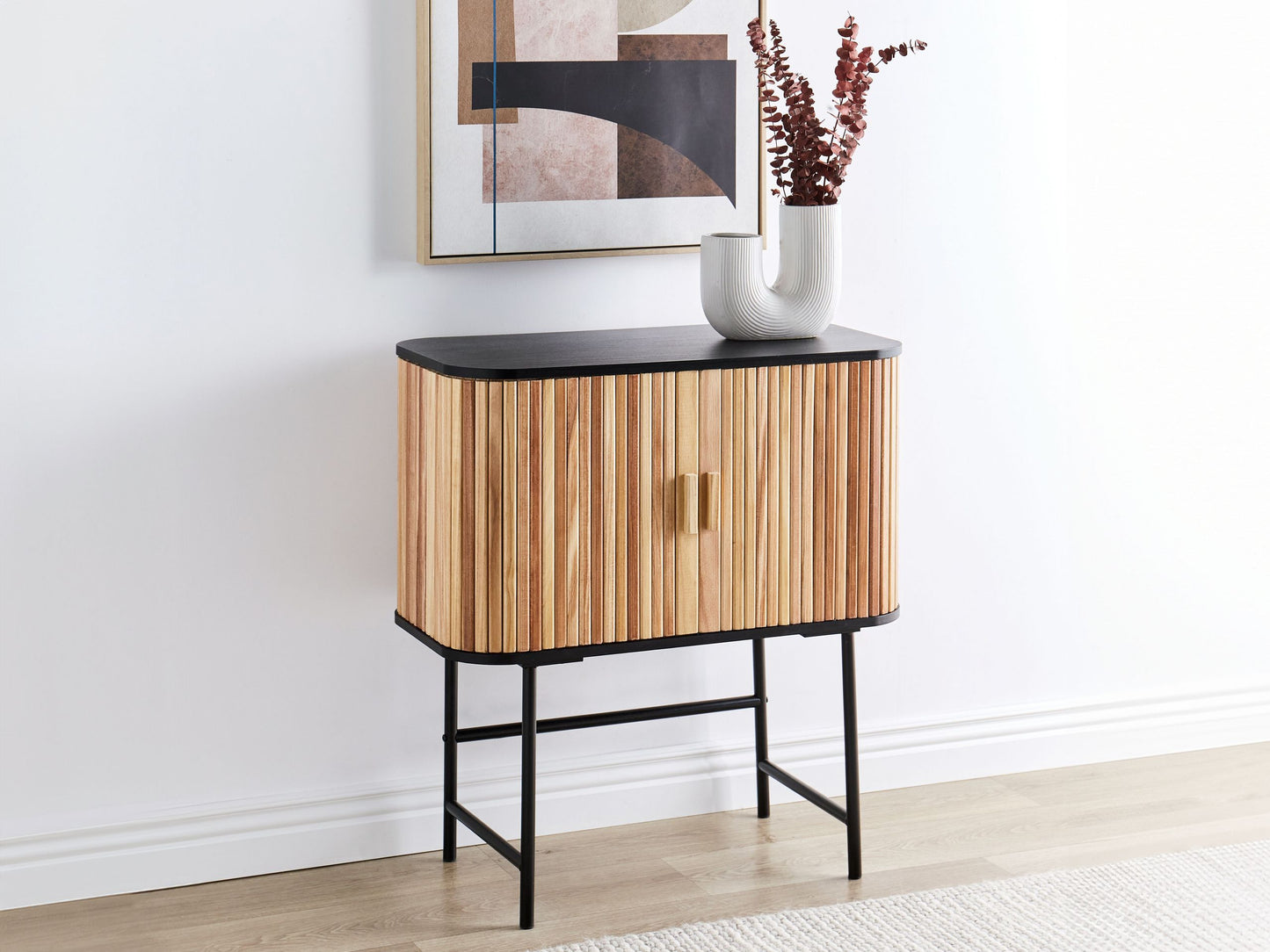 Sideboard Paulowniaholz hellbraun / schwarz 2 Türen CARNEY