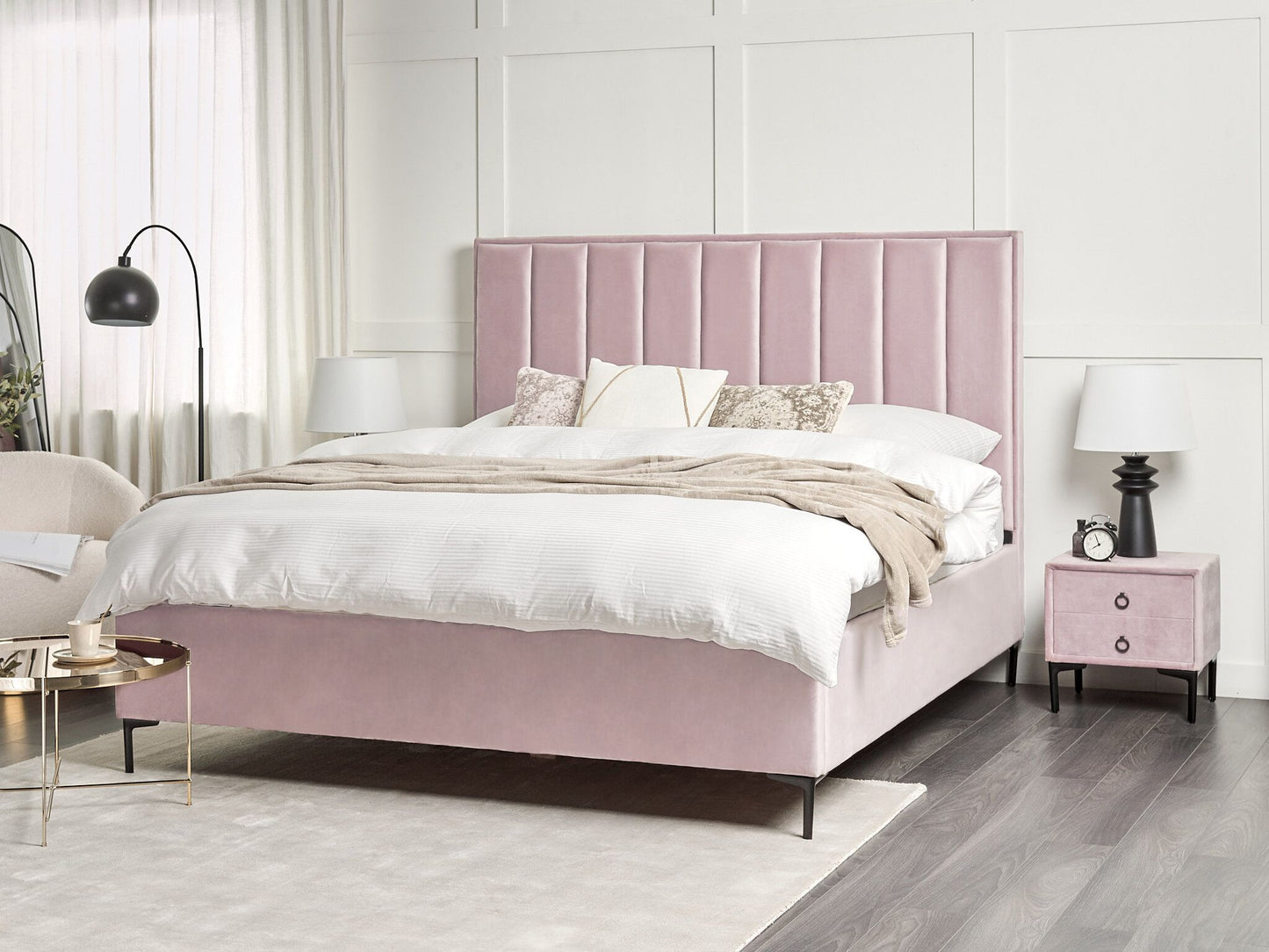 Schlafzimmer Set Samtstoff SEZANNE 180 x 200 cm Rosa