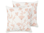 Kissen 2er Set LUDISIA Bouclé 45 x 45 cm Blumenmuster Stickerei Pastellrosa