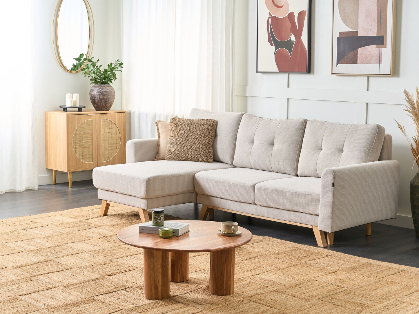 3-Sitzer Ecksofa hellbeige rechtsseitig mit Schlaffunktion Stauraum SIRO