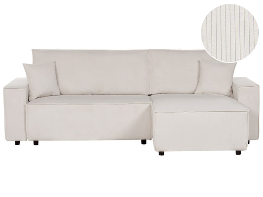 2-Sitzer Ecksofa Cord cremeweiss linksseitig mit Schlaffunktion ABACKA