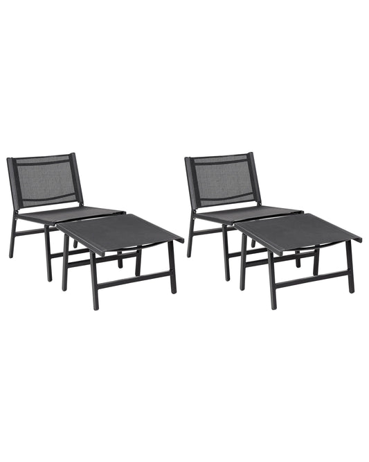 Gartenstuhl 2er Set MARCEDDI mit Fussstütze Metall Schwarz