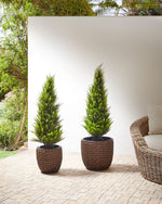 Set mit 3 Blumentöpfen BERBERIS PE Rattan 34/45 cm Dunkelbraun