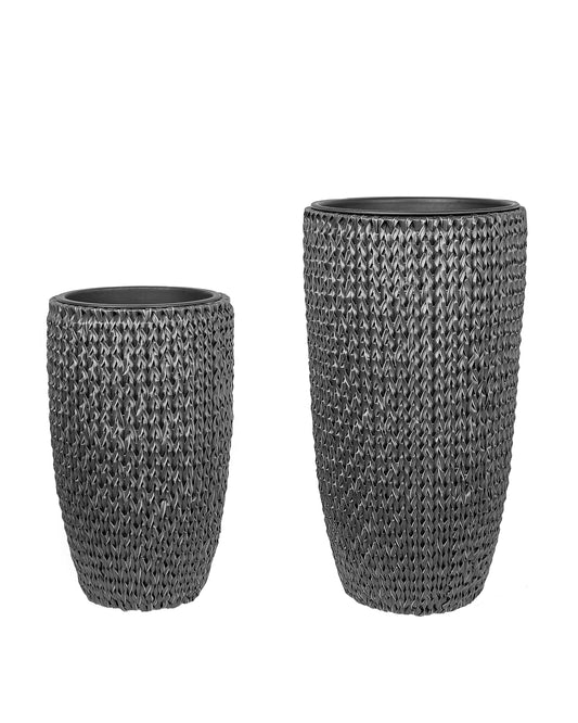Set mit 2 Blumentöpfen CEDRUS PE Rattan 37/45 cm Schwarz