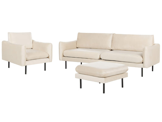 Sofa Set Samtstoff hellbeige 4-Sitzer mit Ottomane VINTERBRO