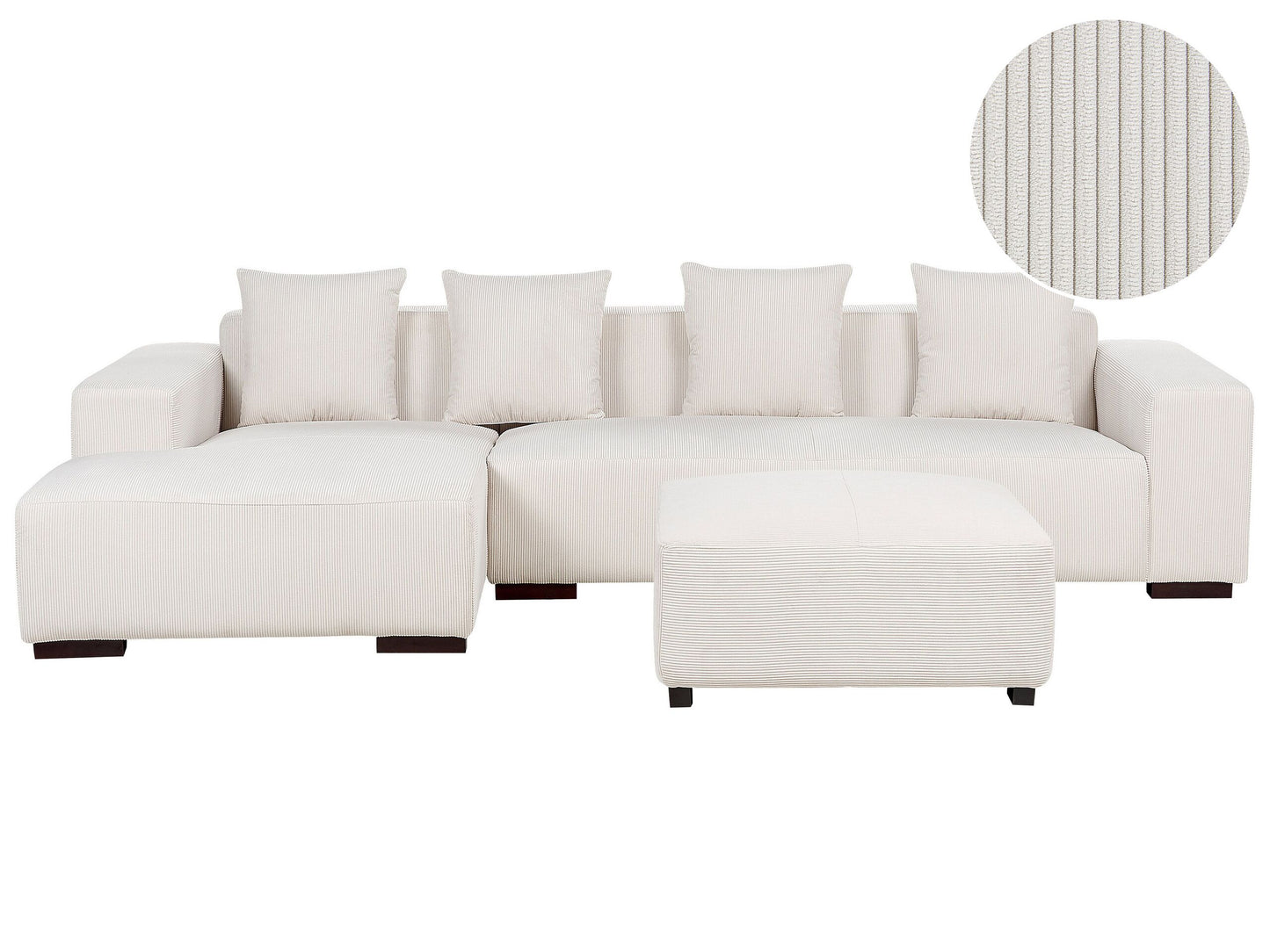4-Sitzer Ecksofa Cord cremeweiss rechtsseitig mit Ottomane LUNGO