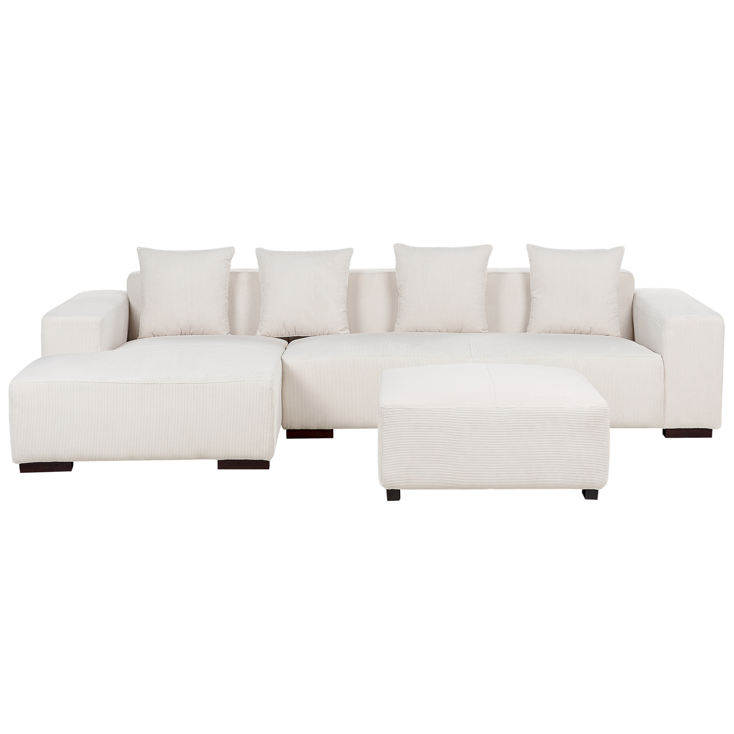 4-Sitzer Ecksofa Cord cremeweiss rechtsseitig mit Ottomane LUNGO