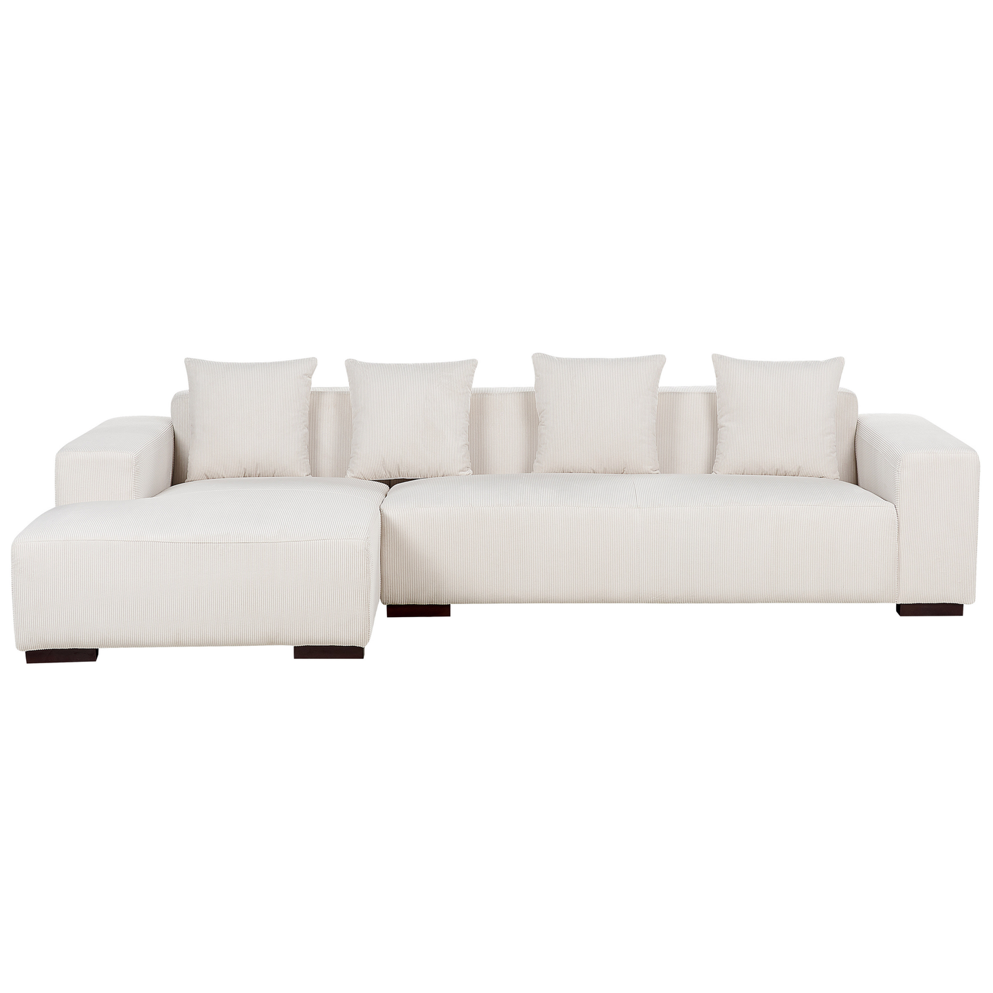 4-Sitzer Ecksofa Cord cremeweiss rechtsseitig mit Ottomane LUNGO