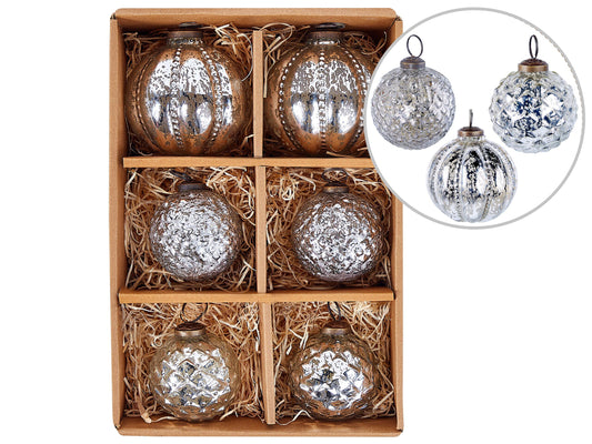 Weihnachtskugel 6er Set Glas silber Antik-Optik ARGENTIN