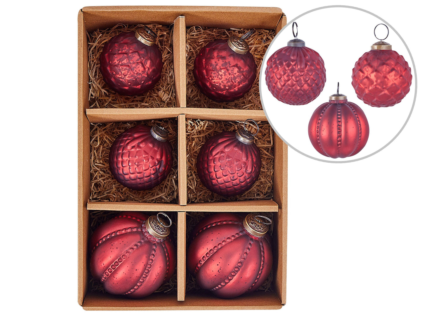 Weihnachtskugel 6er Set Glas rot Antik-Optik ARGENTIN
