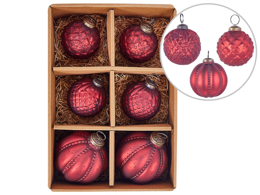 Weihnachtskugel 6er Set Glas rot Antik-Optik ARGENTIN