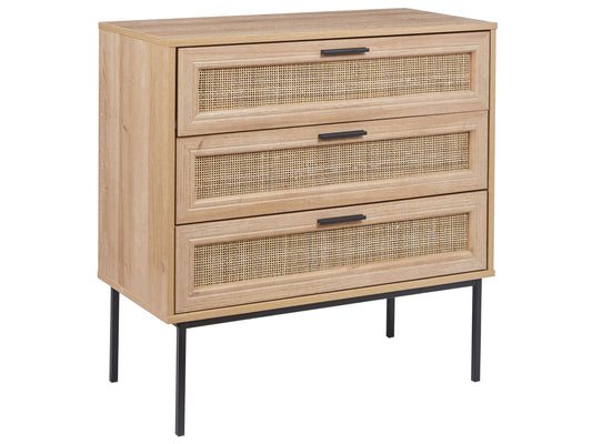 Kommode mit 3 Schubladen PASCO 80 cm Holzoptik Hellbraun