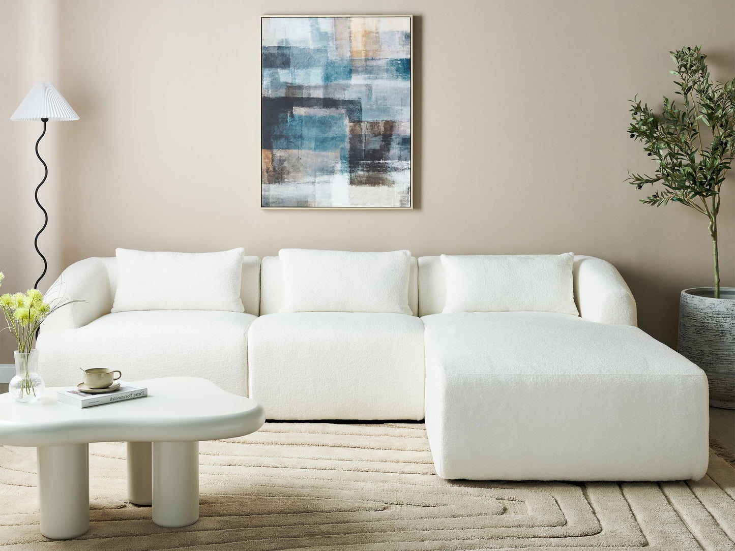3-Sitzer Ecksofa Bouclé cremeweiss linksseitig SVANSELE