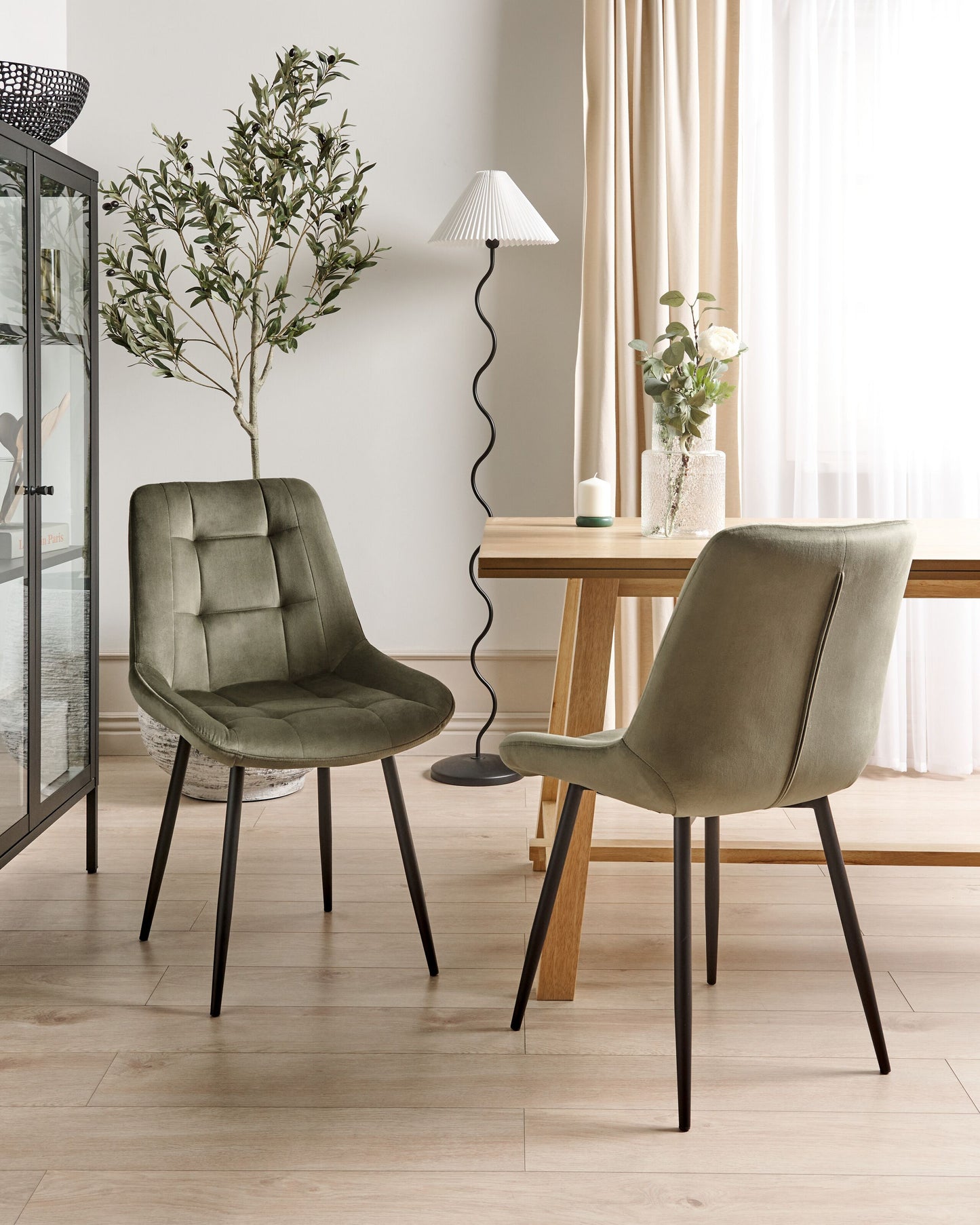Esszimmerstuhl 2er Set MELROSE Samtstoff Olivgrün