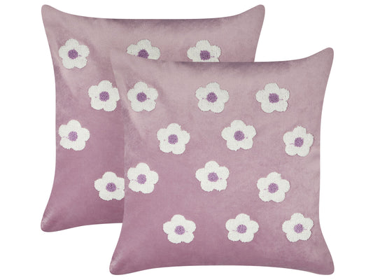 Dekokissen Blumenmuster Samtstoff violett bestickt 45 x 45 cm 2er Set ECHINACEA 