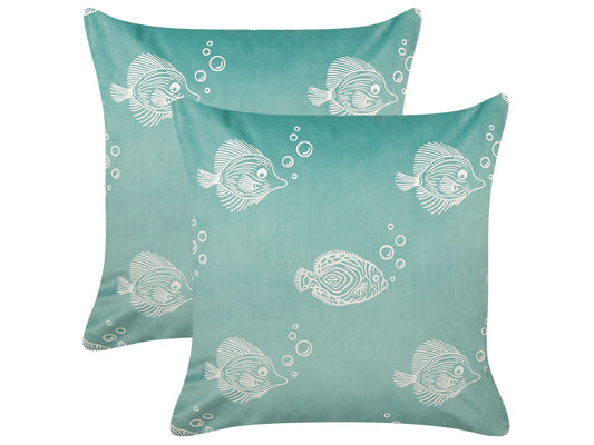 Dekokissen 2er Set SOLIDAGO Samtstoff 45 x 45 cm Grün Tiermuster