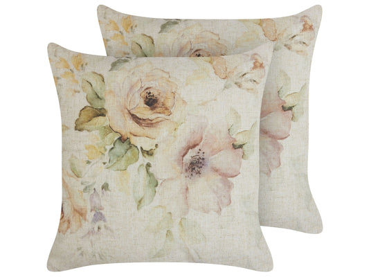 Dekokissen 2er Set ZAHRIYE 45 x 45 cm Beige Blumenmuster