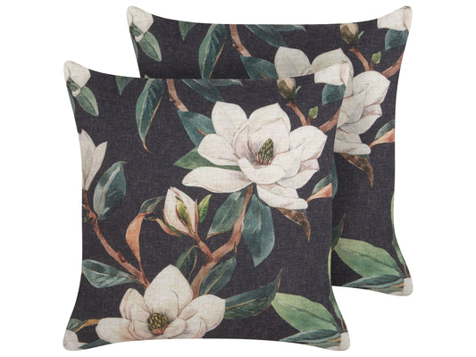 Dekokissen 2er Set ZAHRIYE 45 x 45 cm Schwarz Blumenmuster