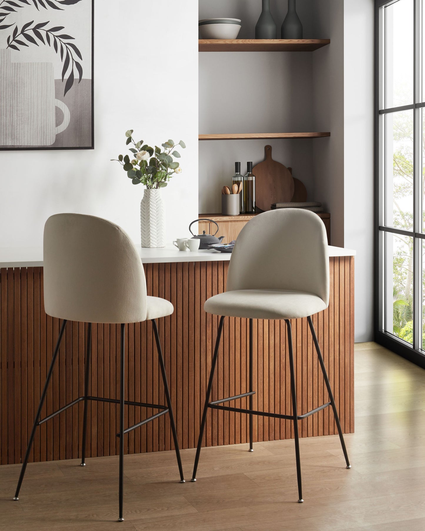 Set mit 2 Barstühlen ARCOLA Samtstoff Cremeweiss