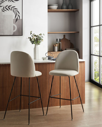 Set mit 2 Barstühlen ARCOLA Samtstoff Cremeweiss