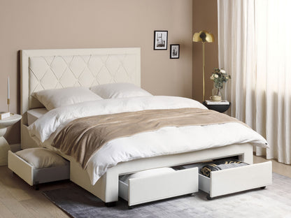 Bett mit Schubladen Samtstoff LIEVIN 160 x 200 cm Creme