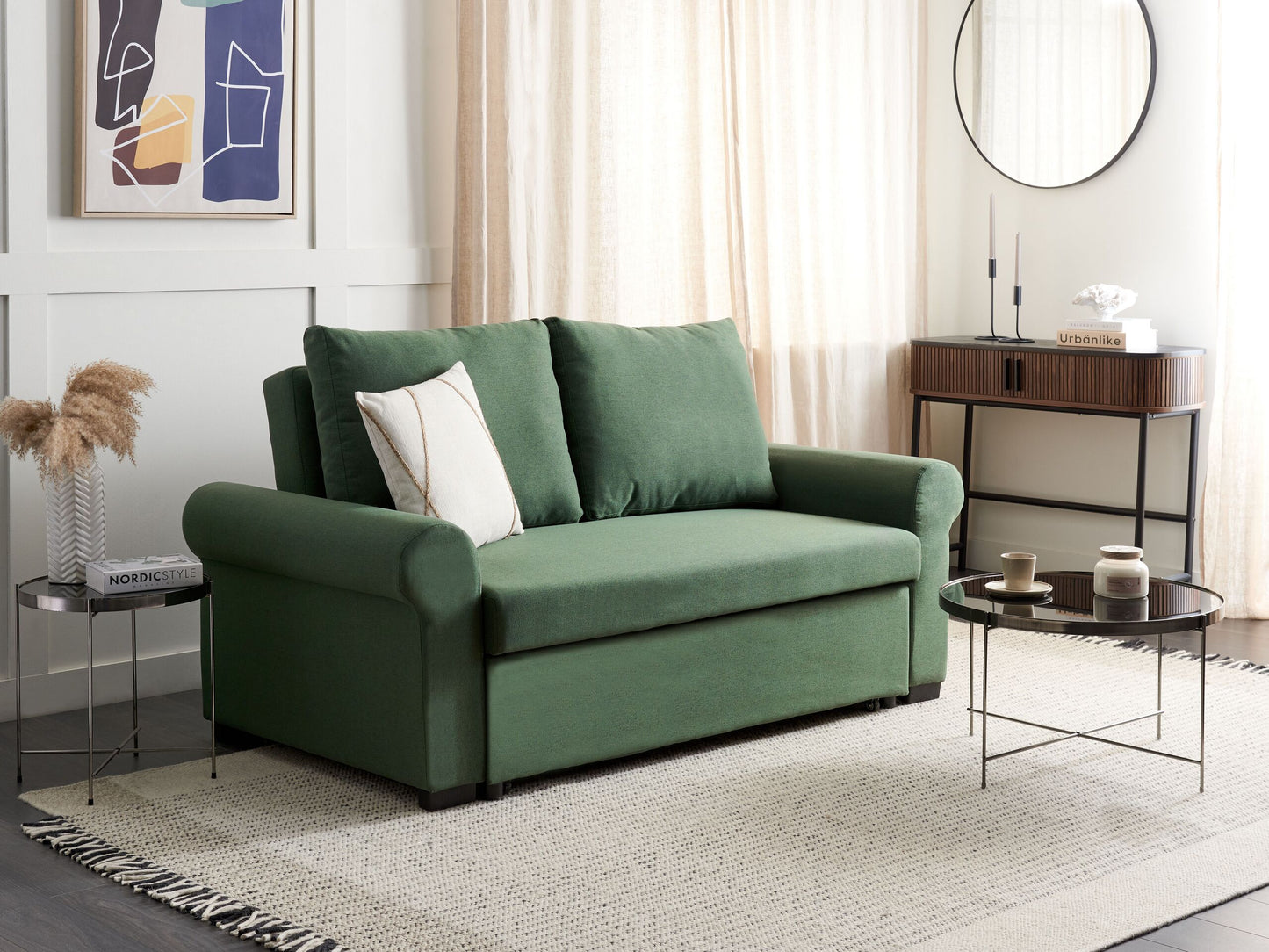 2-Sitzer Schlafsofa Leinenoptik dunkelgrün SILDA