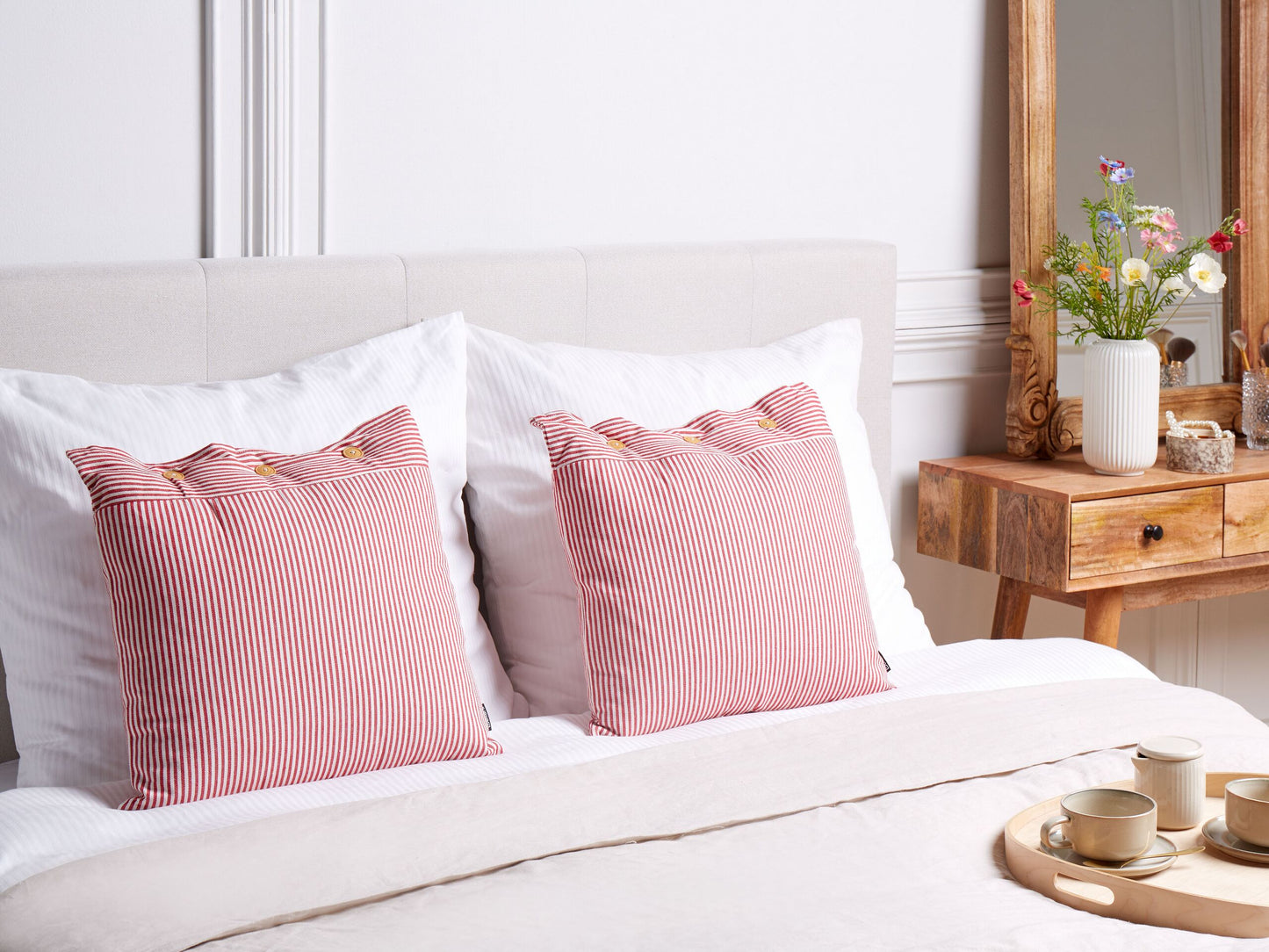 Dekokissen 2er Set AALITA Baumwolle 45 x 45 cm Rot Streifenmuster
