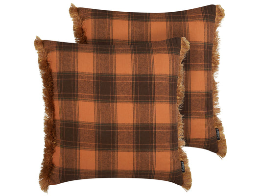 Dekokissen 2er Set BARJA 45 x 45 cm Orange Kariertes Muster