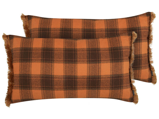Kissen 2er Set BARJA 40 x 70 cm Kariert Orange